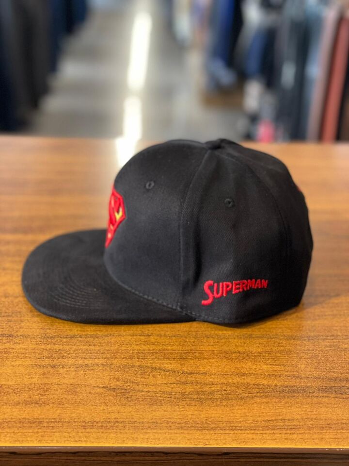 Superman Nakışlı Siyah Hip Hop Snapback Rapper Cap Şapka