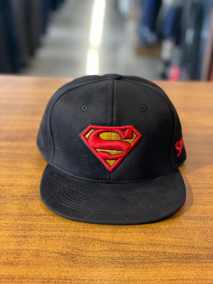 Superman Nakışlı Siyah Hip Hop Snapback Rapper Cap Şapka