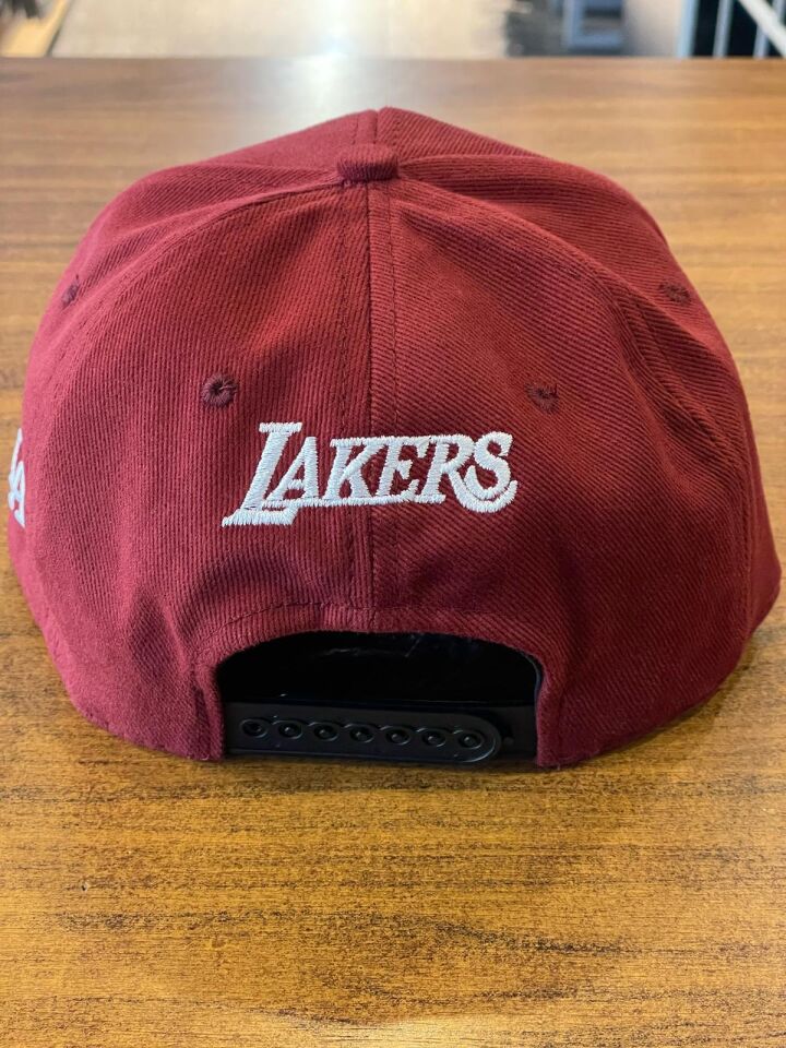 Hamze La Lakers Nakışlı Bordo Hip Hop Snapback Rapper Basket Cap Şapka